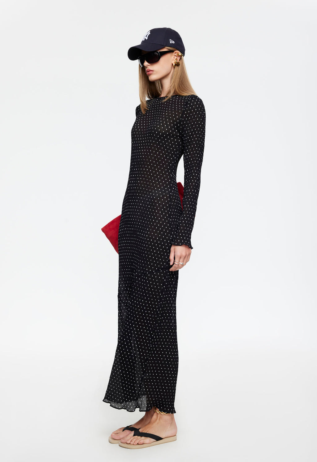 Plisse Round Neck Long Sleeve Dress