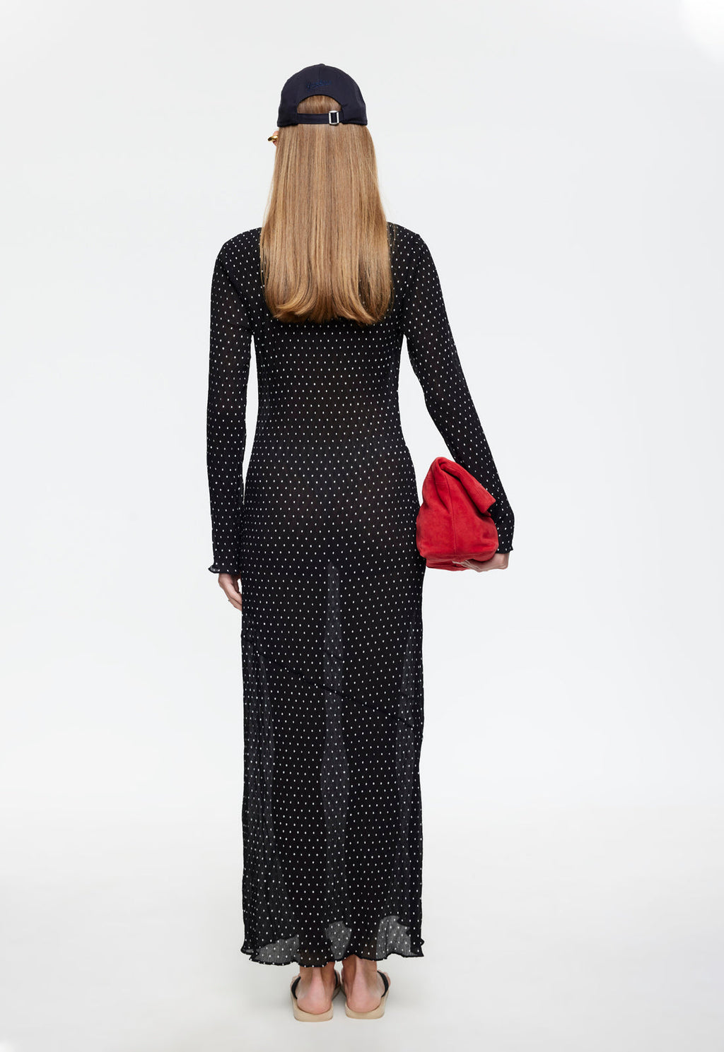 Plisse Round Neck Long Sleeve Dress