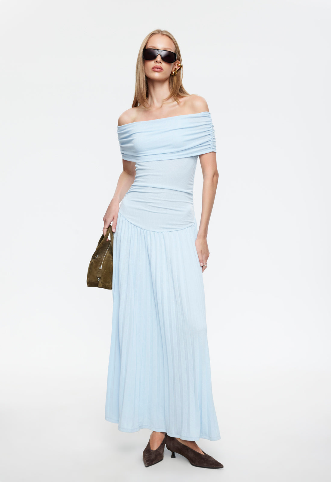Sliding-Shoulder Wave Hem Dress