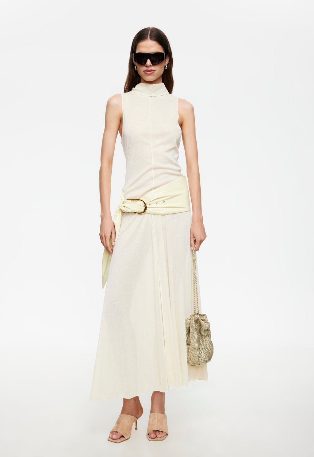 Mock Neck Sheer Maxi Dress