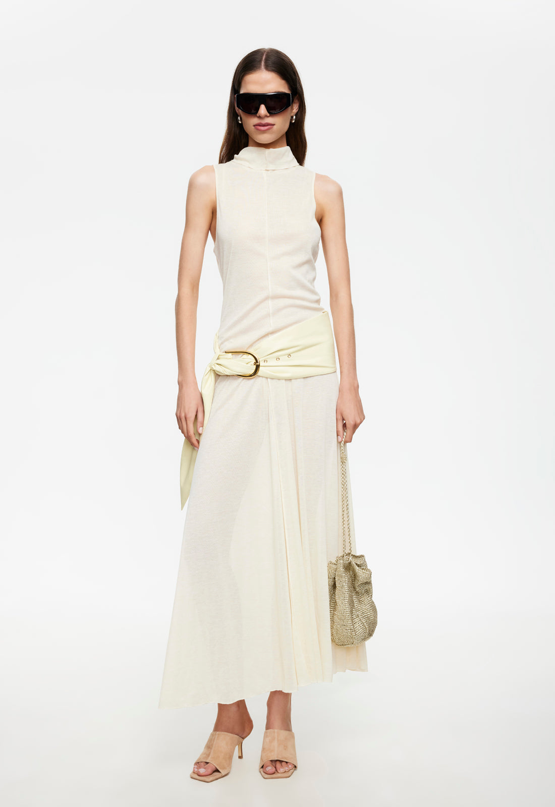 Mock Neck Sheer Maxi Dress