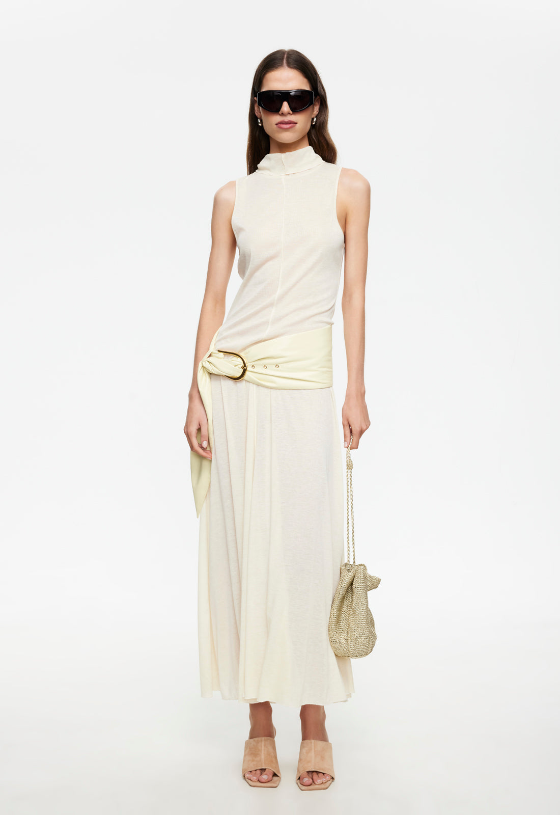Mock Neck Sheer Maxi Dress
