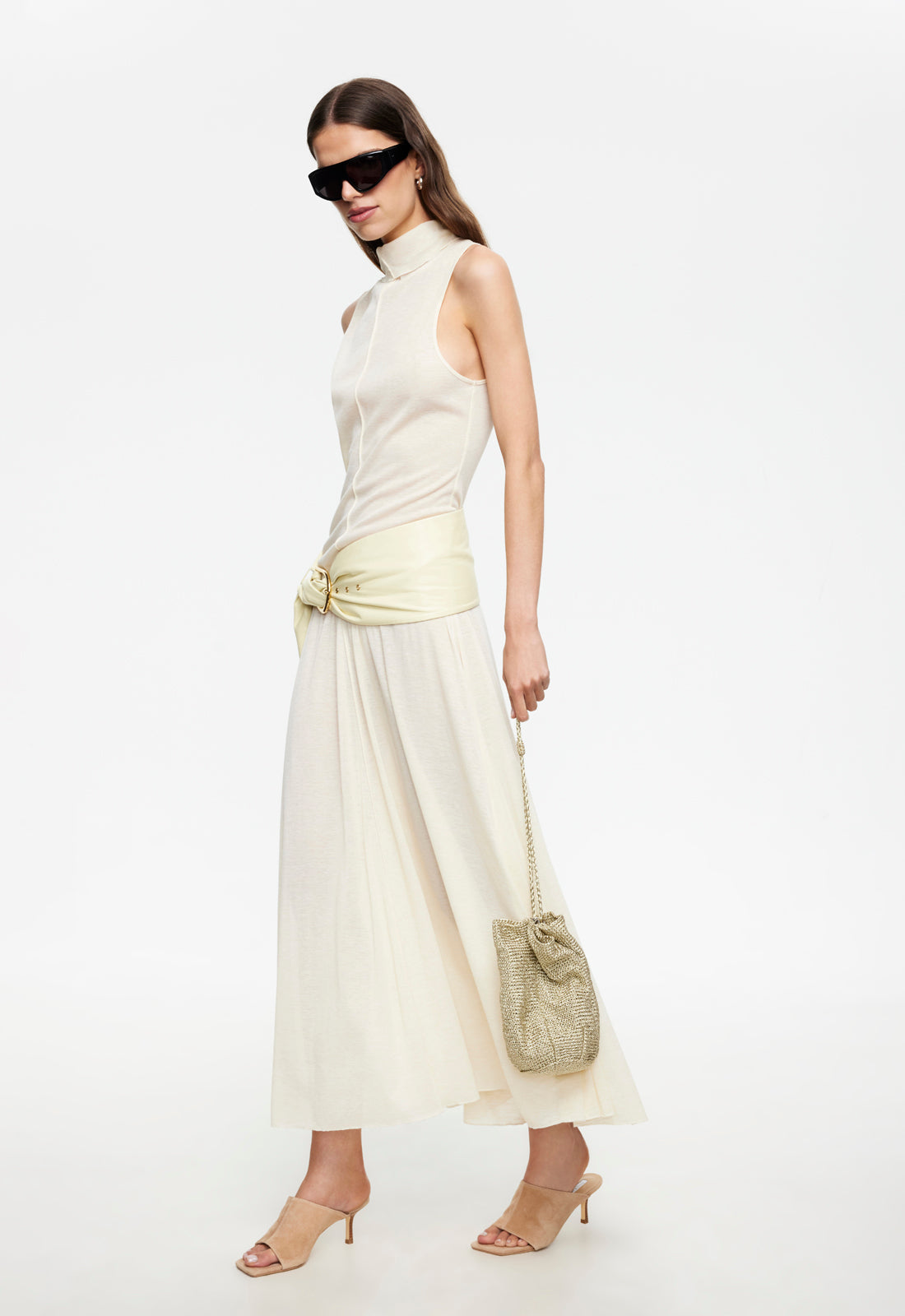 Mock Neck Sheer Maxi Dress