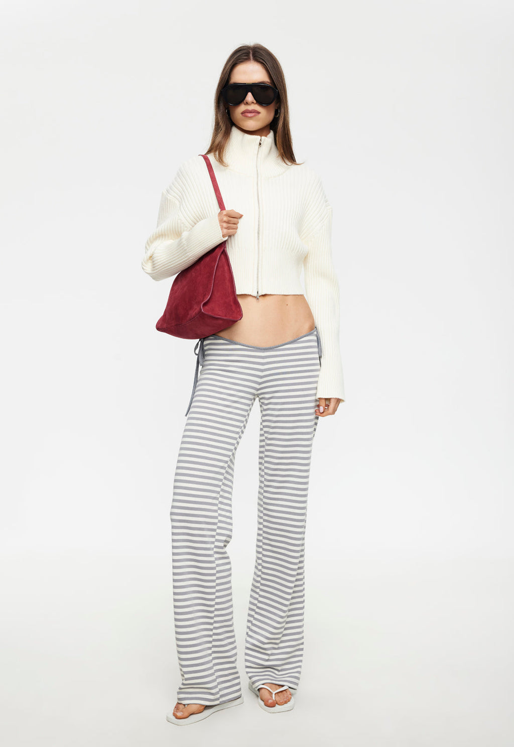 Side-Tie Bloom Stripe Trousers