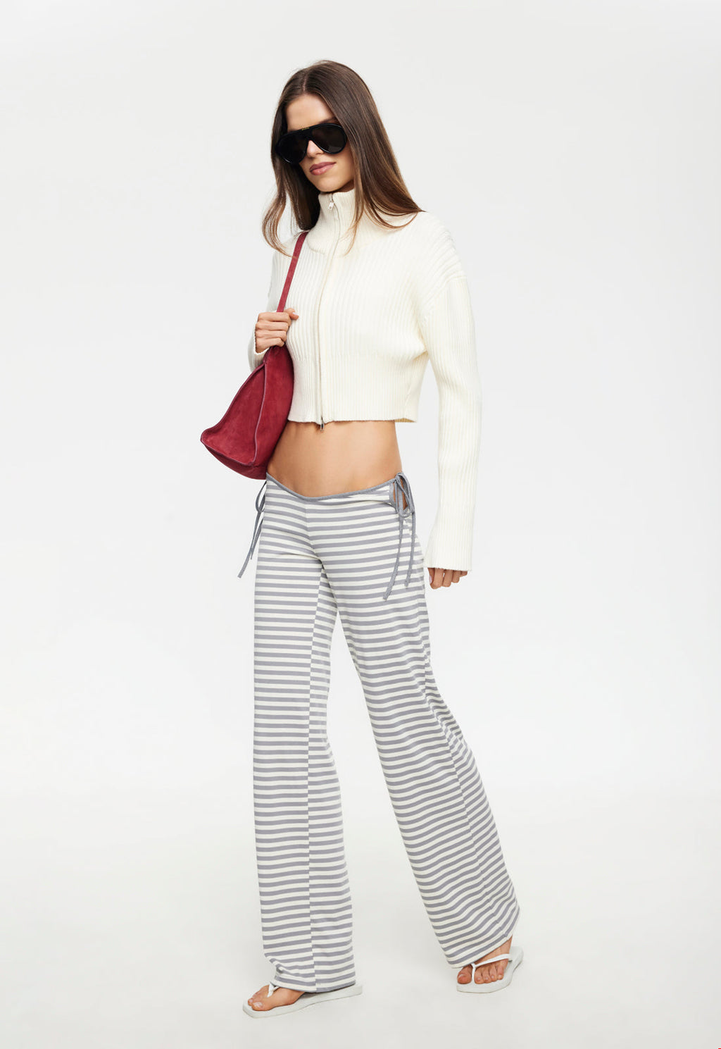 Side-Tie Bloom Stripe Trousers