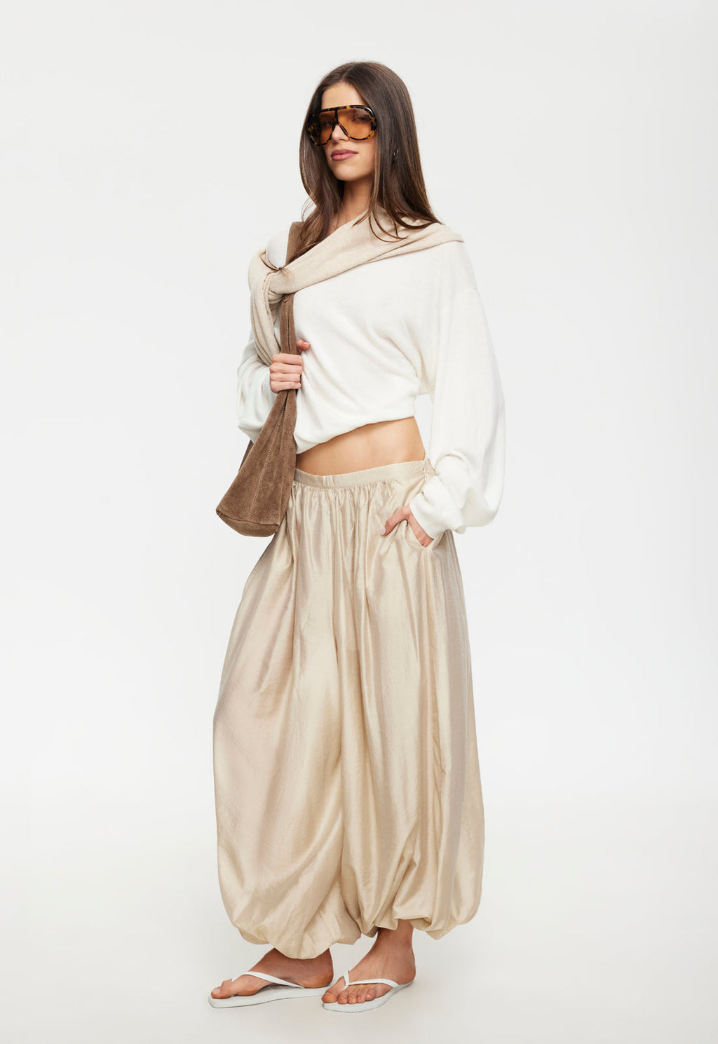 Taupe Drape Wide Pants
