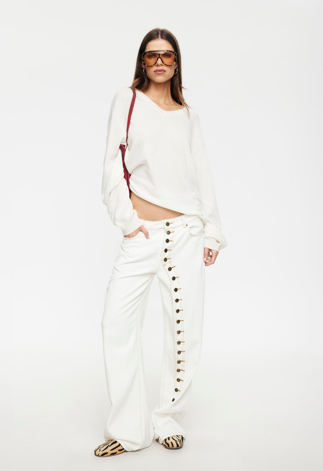 Button-Detail Straight Jeans