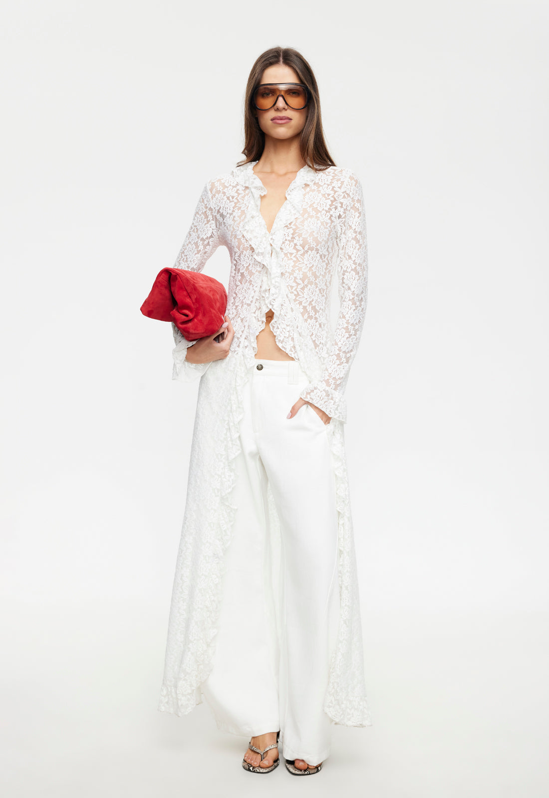 Ruffle Cascade Long-Sleeve Maxi