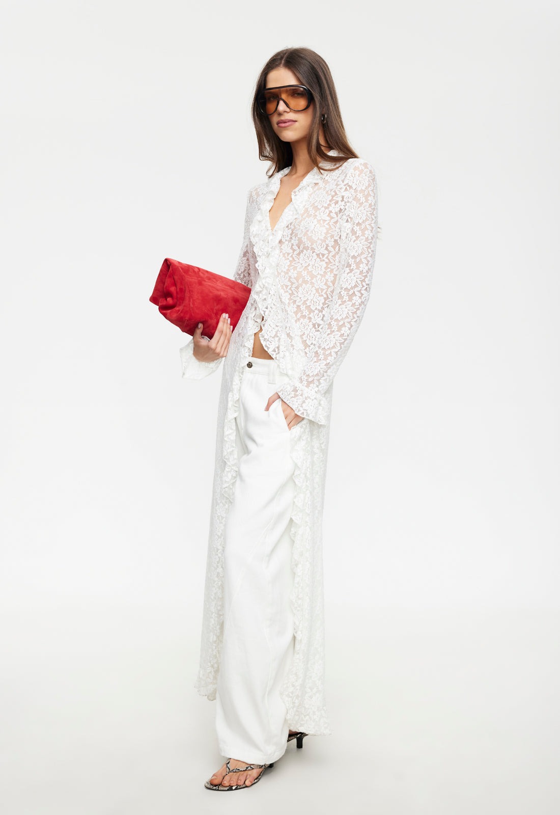 Ruffle Cascade Long-Sleeve Maxi