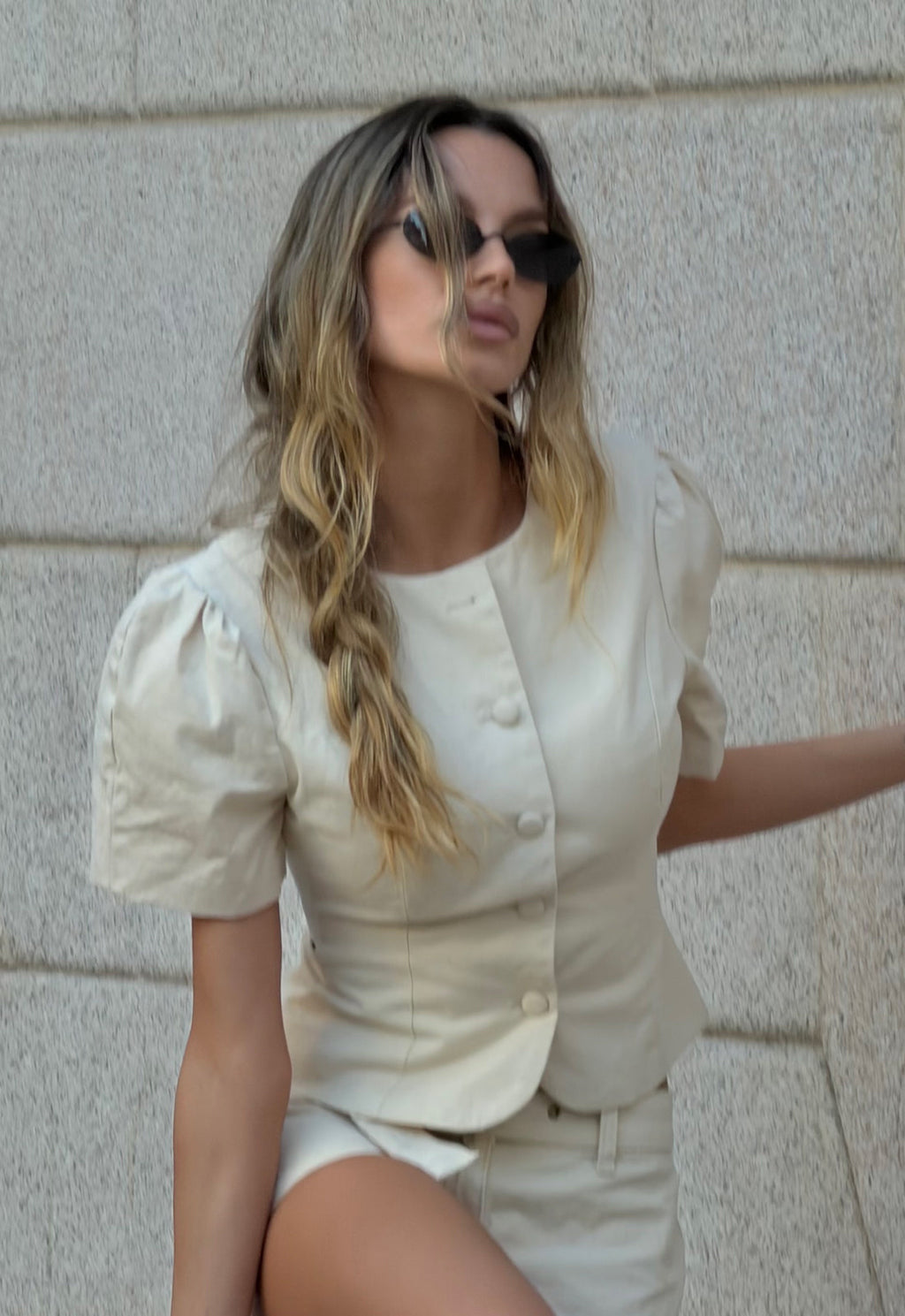 Cotton Puff-Waist Blouse