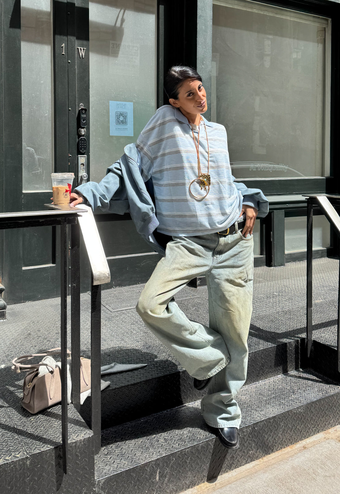 Stripe-Collar Baggy Jersey