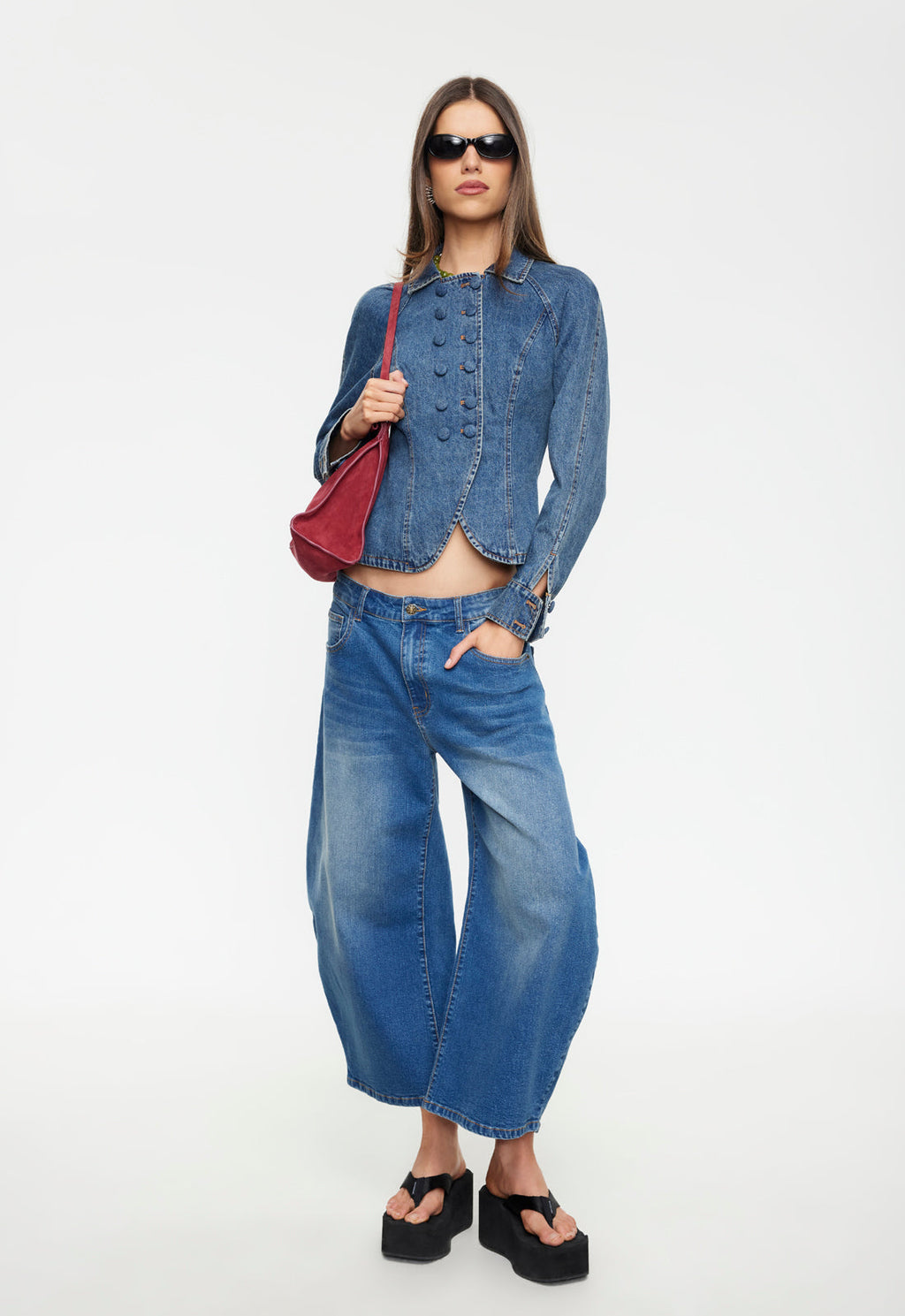 Cropped Flare Cotton-Poly Trousers