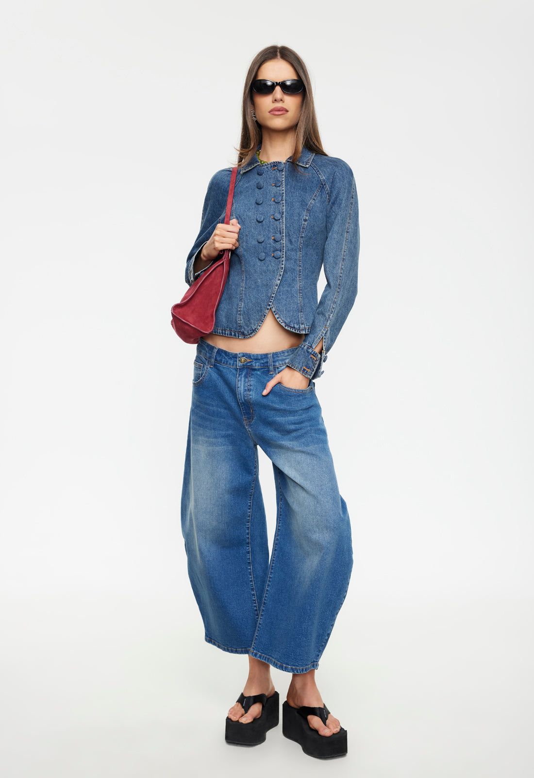 Cropped Flare Cotton-Poly Trousers