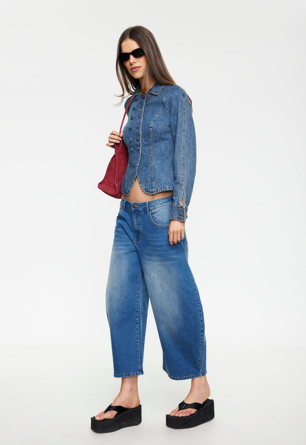 Cropped Flare Cotton-Poly Trousers