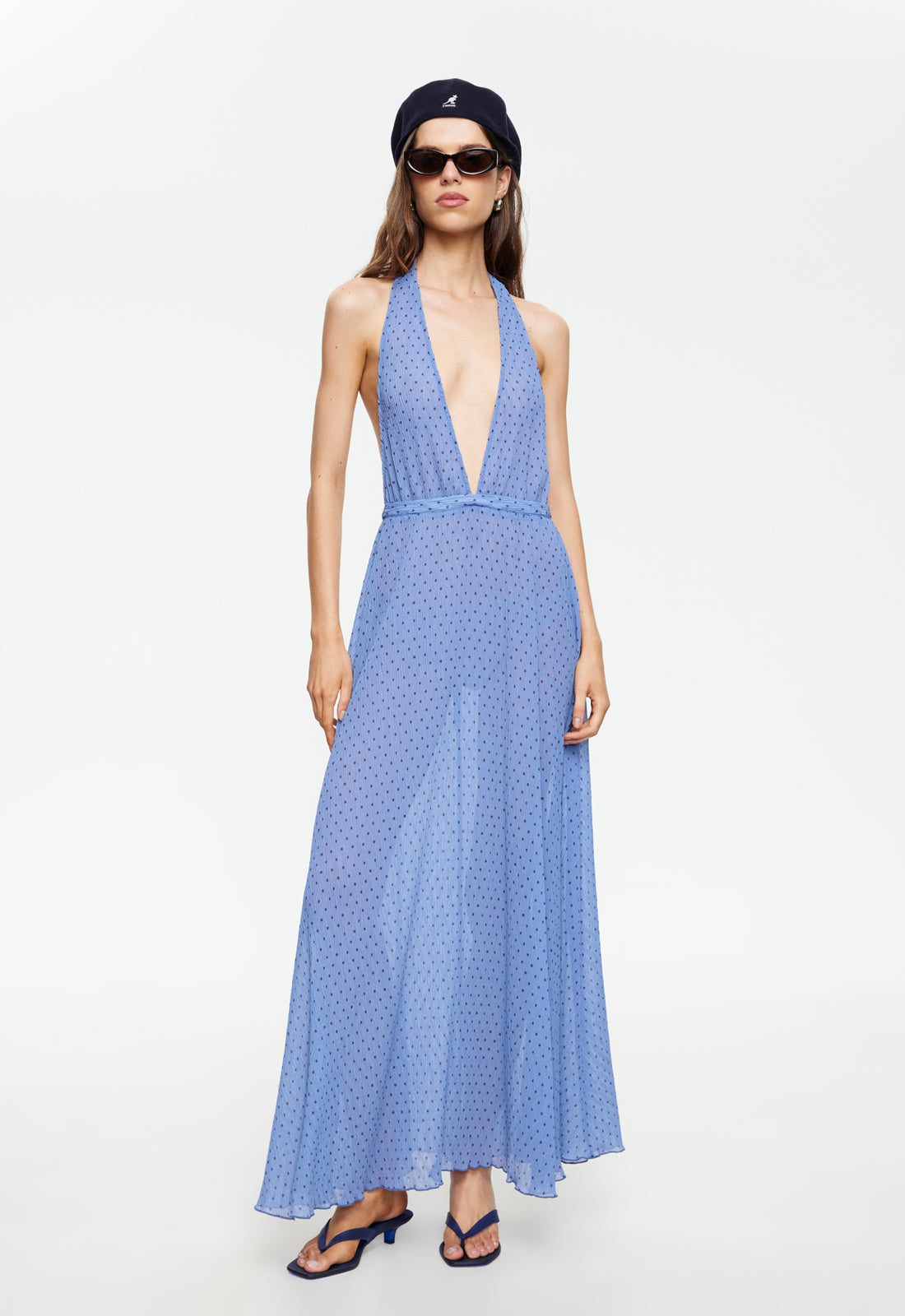 Plunge-Halter Polyester Maxi