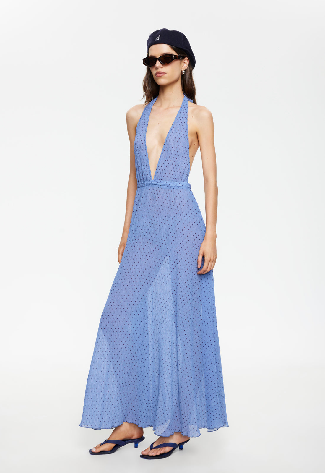 Plunge-Halter Polyester Maxi
