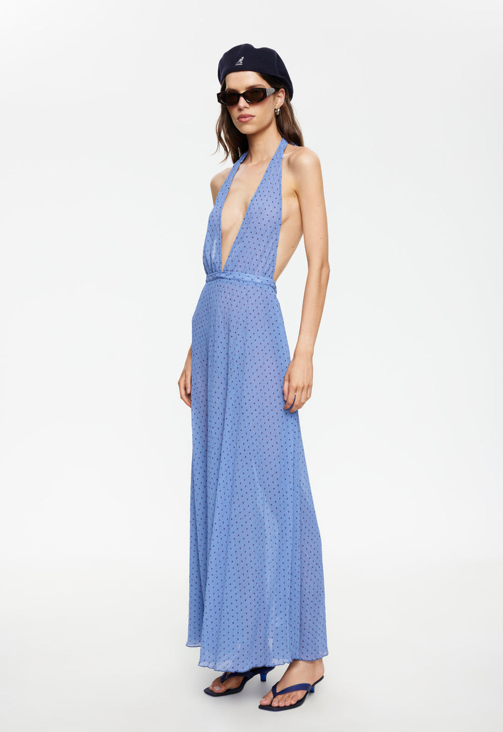 Plunge-Halter Polyester Maxi