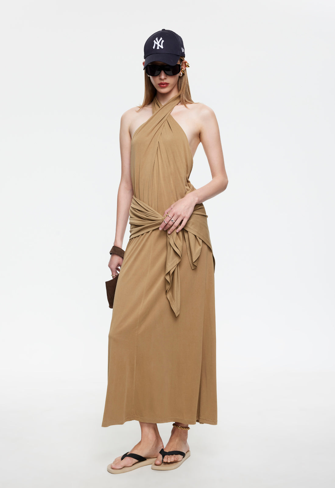 Draped Neckline Free-Fall Maxi