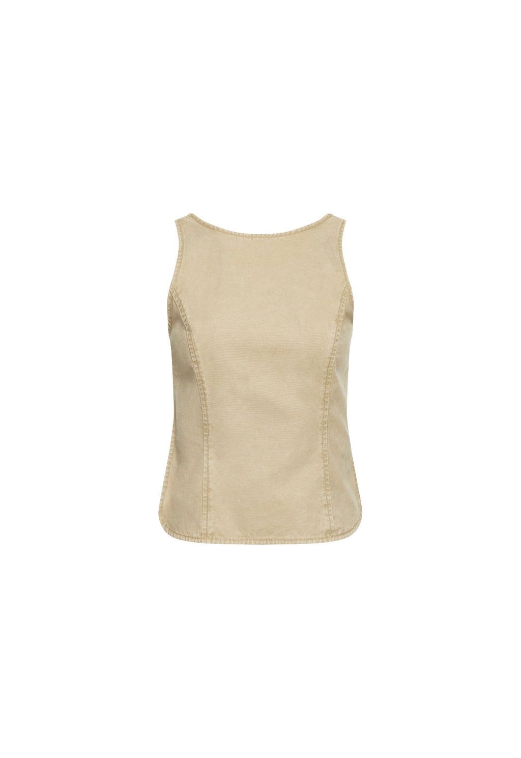 High-Neck Bronze-Clasp Backless Top