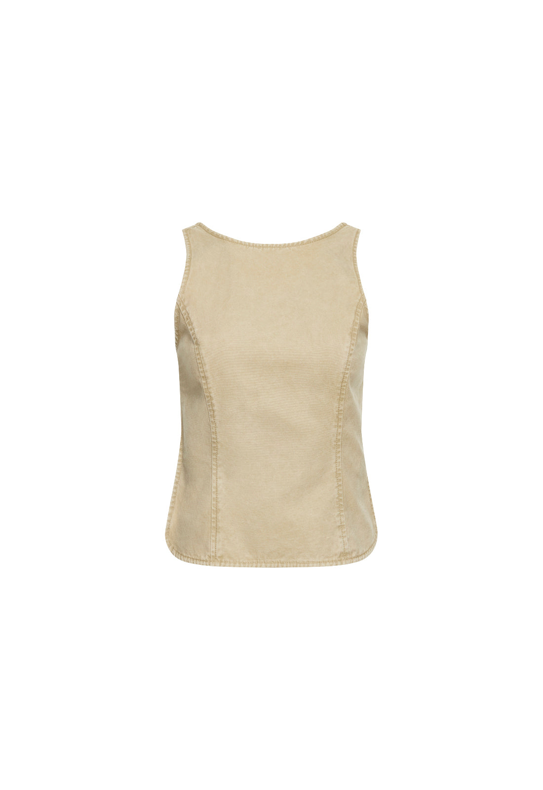 High-Neck Bronze-Clasp Backless Top