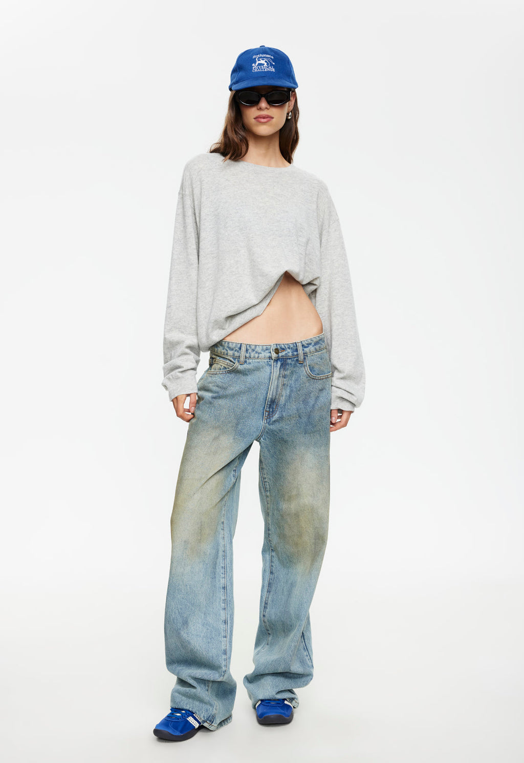Grit-Wash Drape Jeans