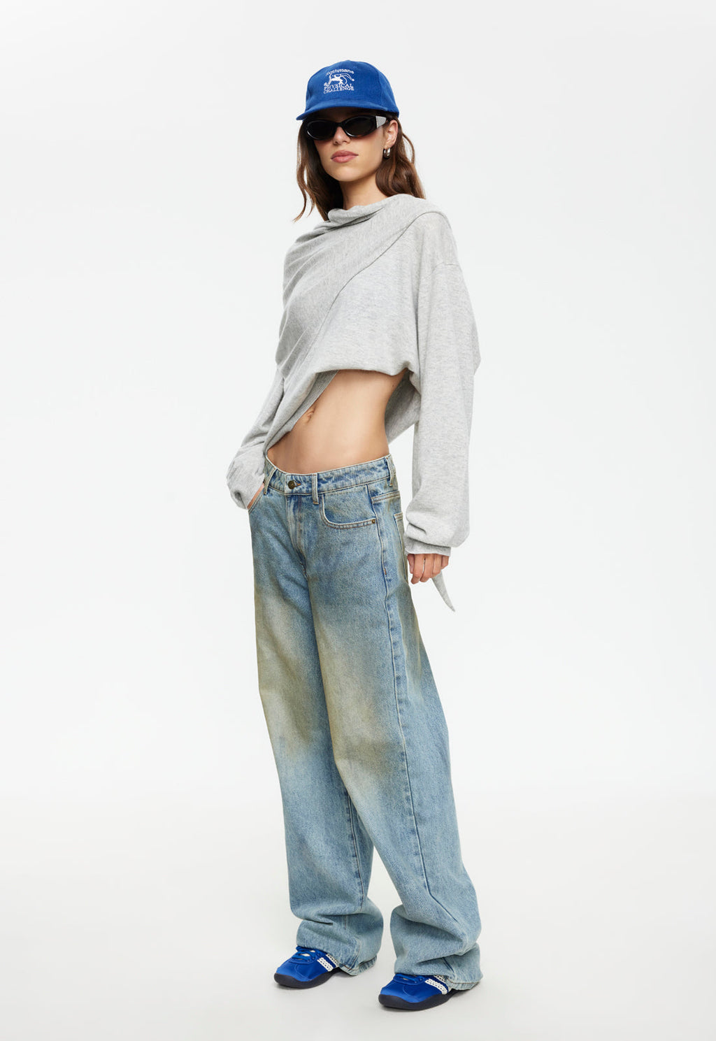 Grit-Wash Drape Jeans