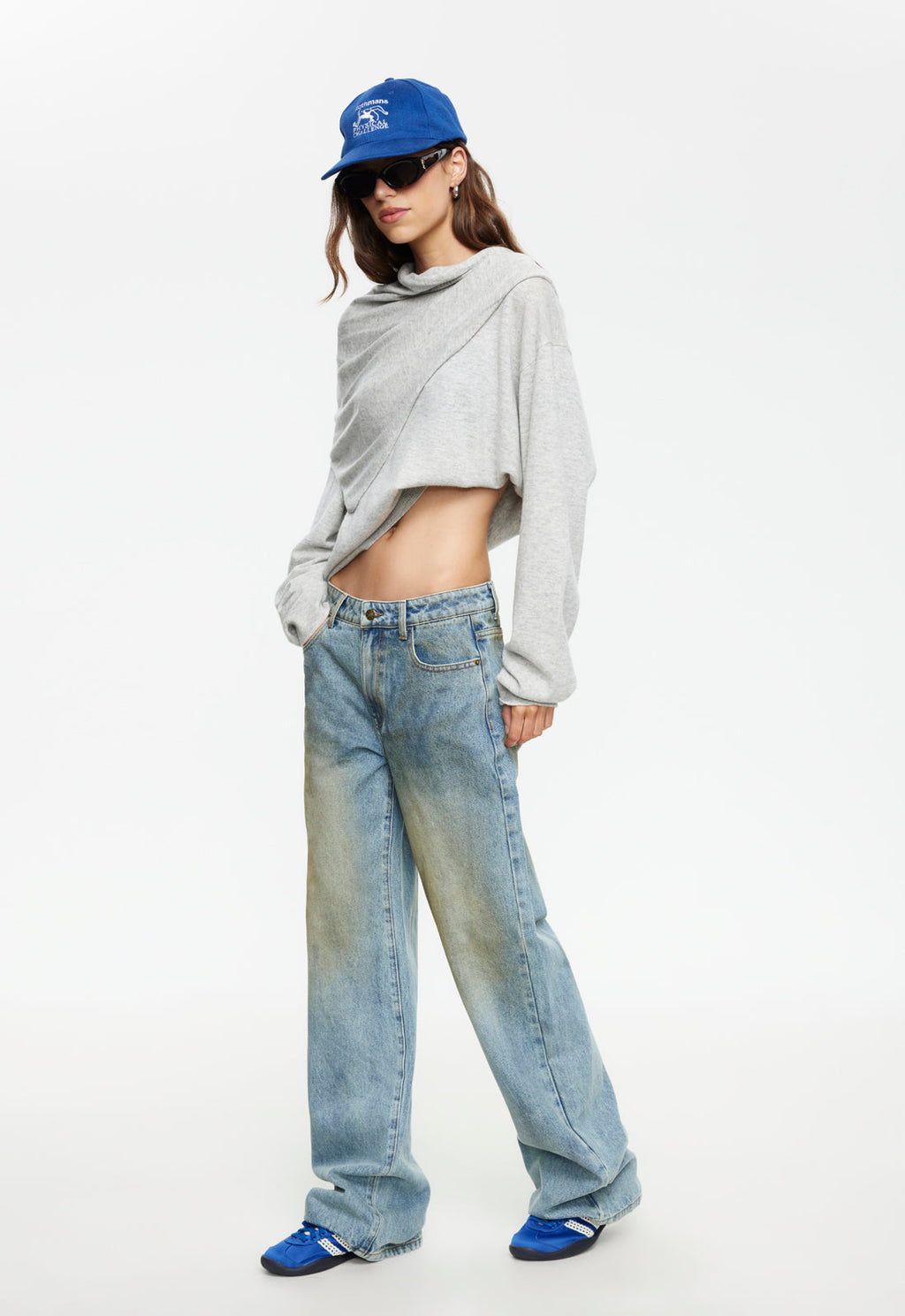 Grit-Wash Drape Jeans