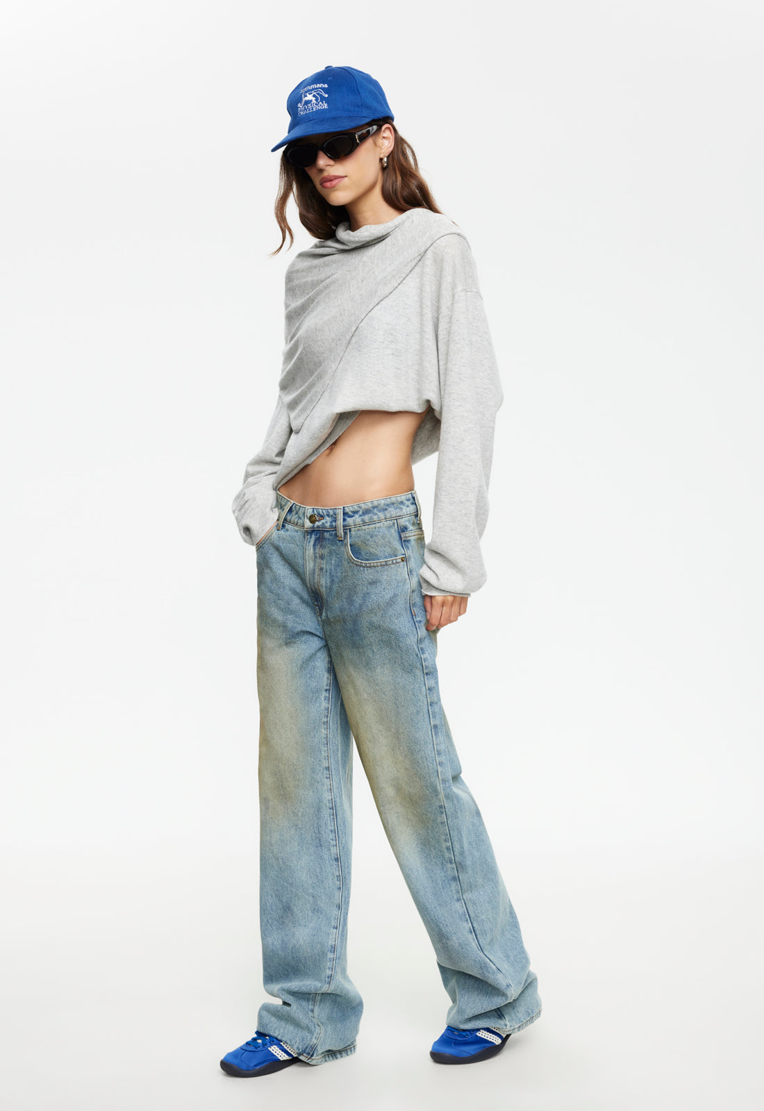 Grit-Wash Drape Jeans