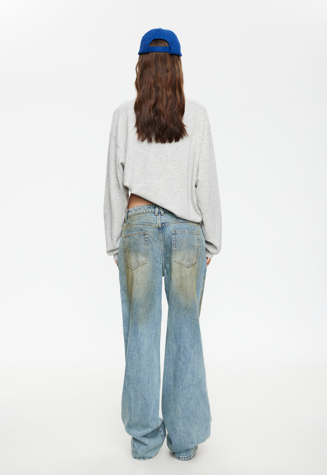 Grit-Wash Drape Jeans
