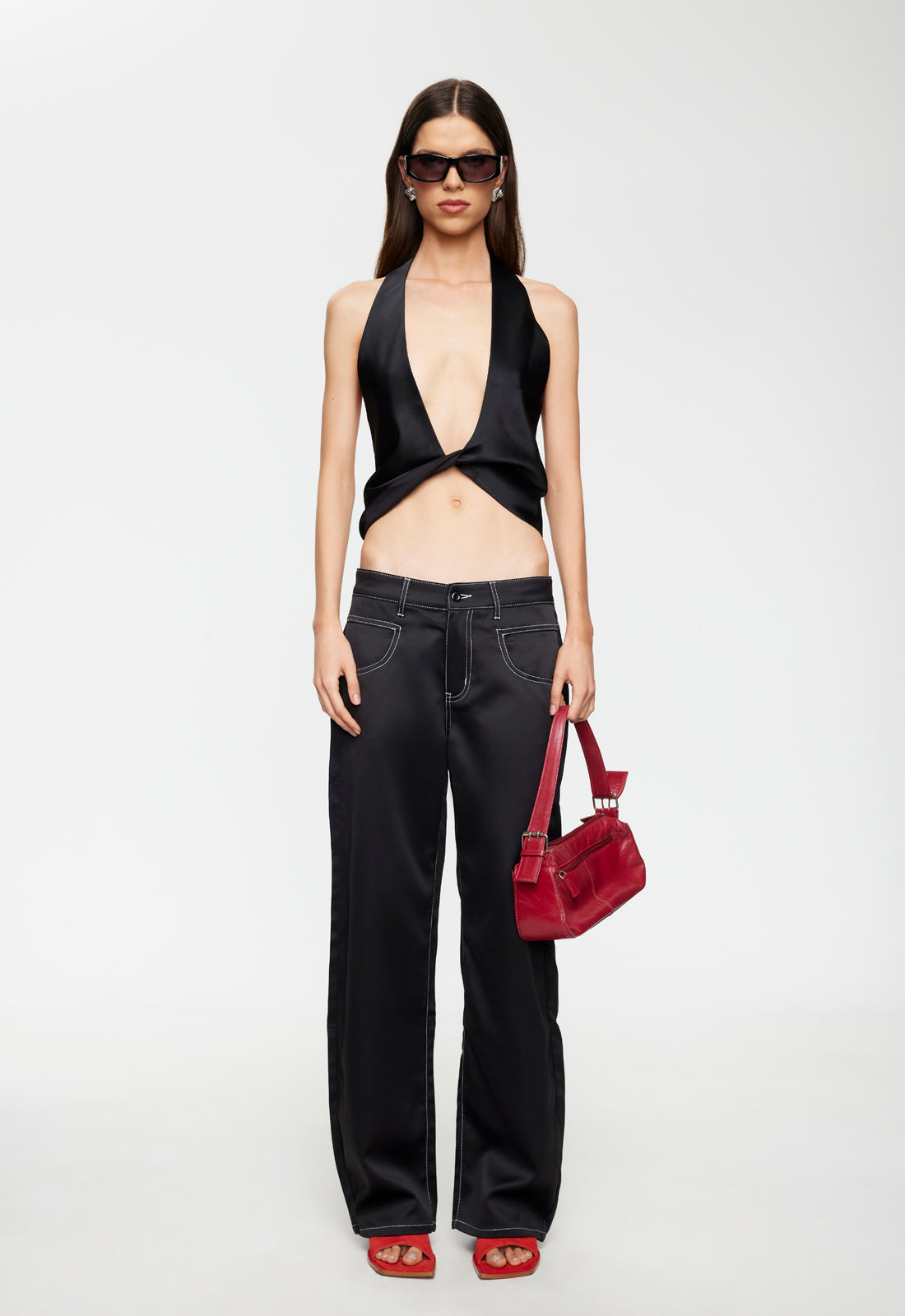 Twist-Back Polyester Crop Top
