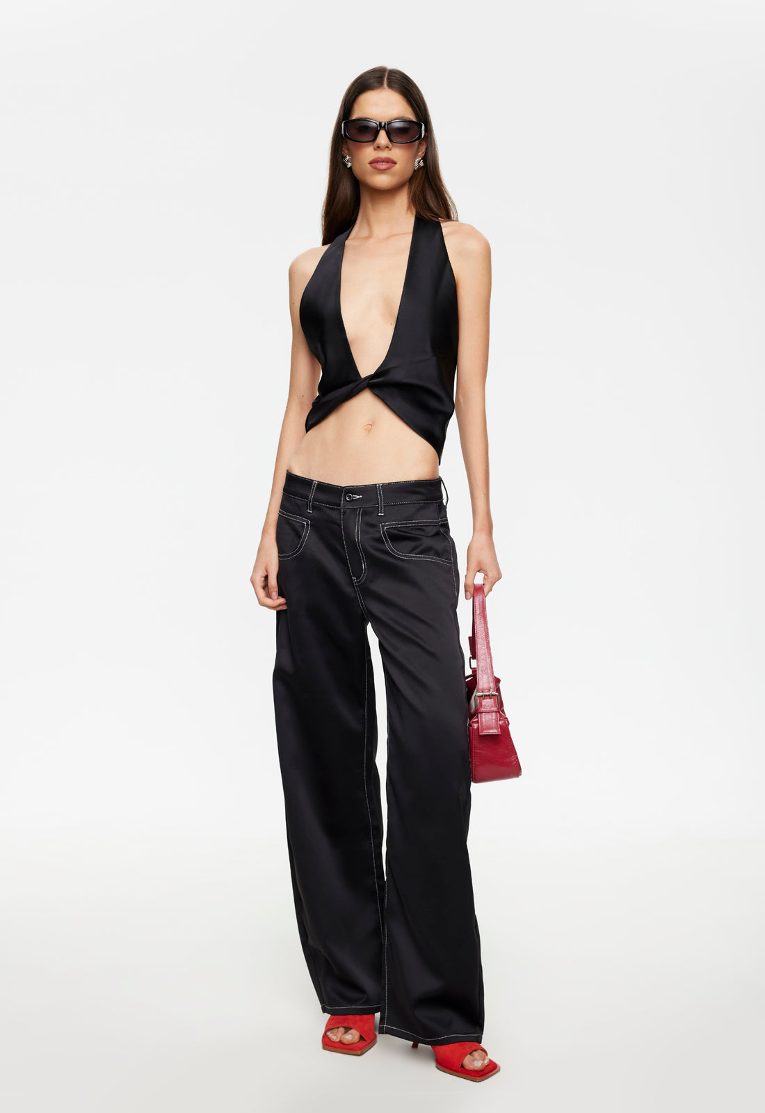 Twist-Back Polyester Crop Top