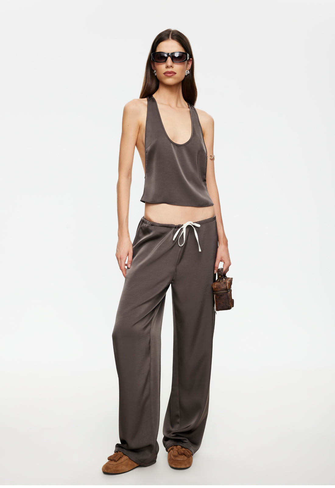 Low-Rise Tie-Wide Pants