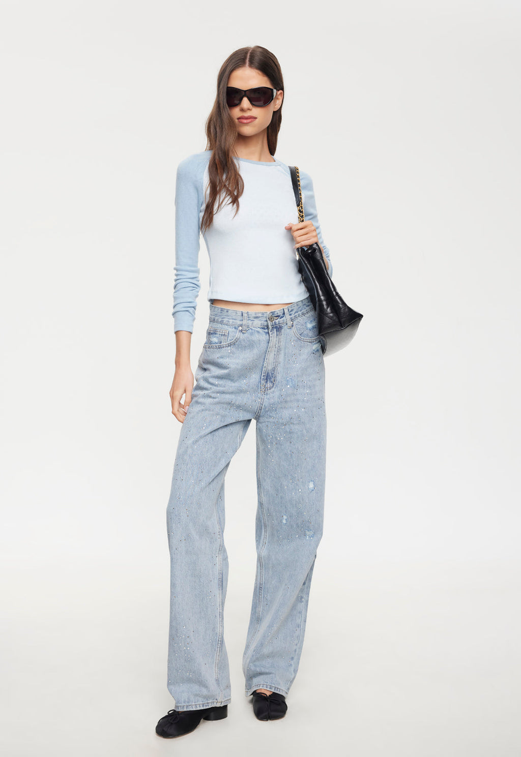 Metallic Sheen Straight Jeans
