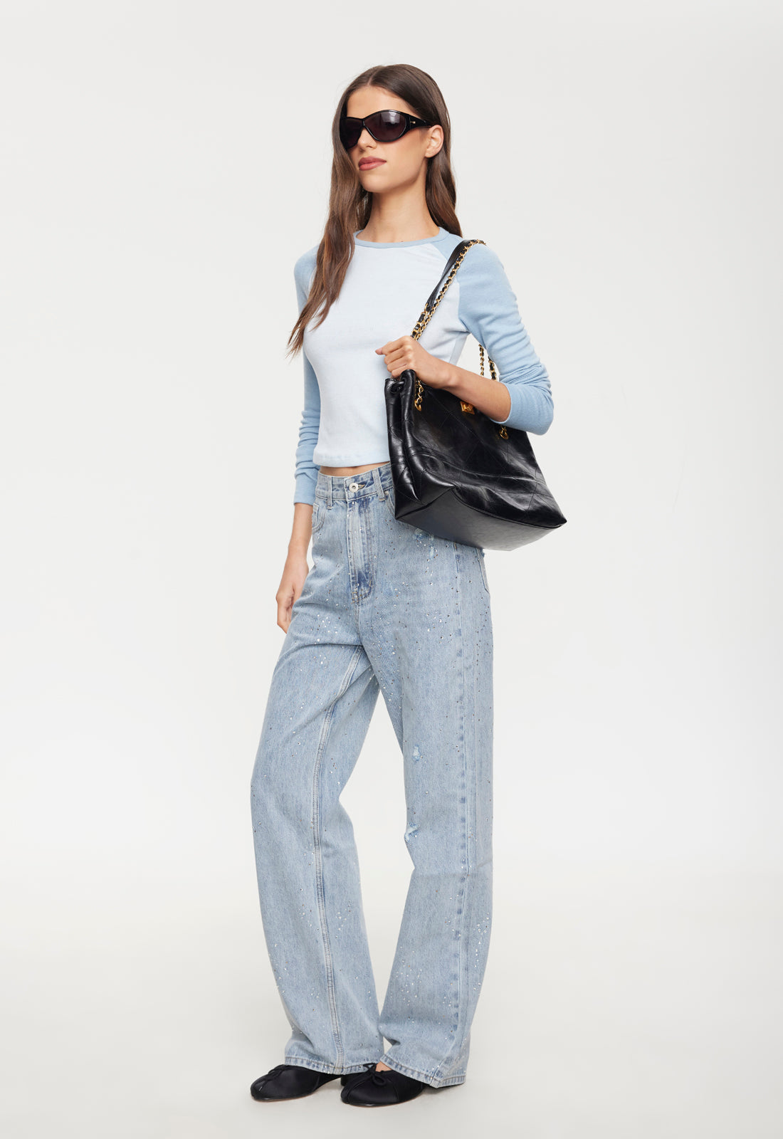 Metallic Sheen Straight Jeans