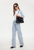 Metallic Sheen Straight Jeans