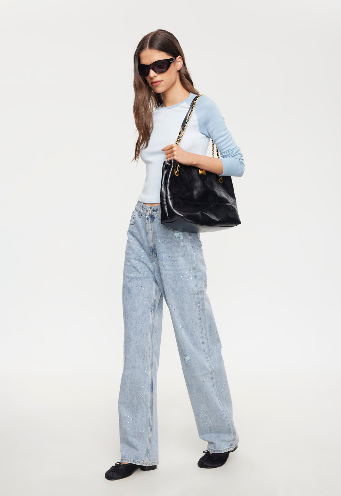 Metallic Sheen Straight Jeans