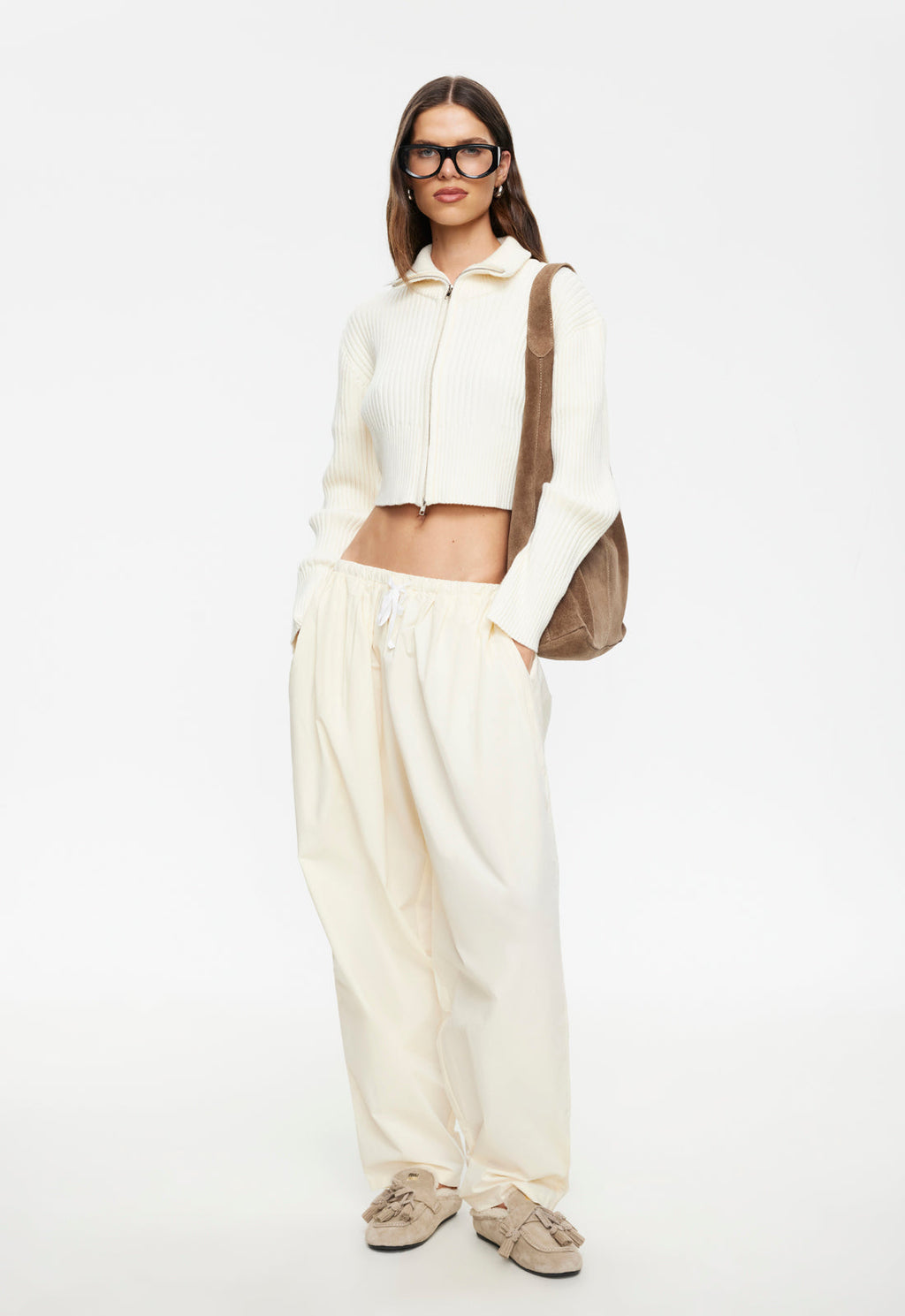 Low-Rise Drape Cotton Pants