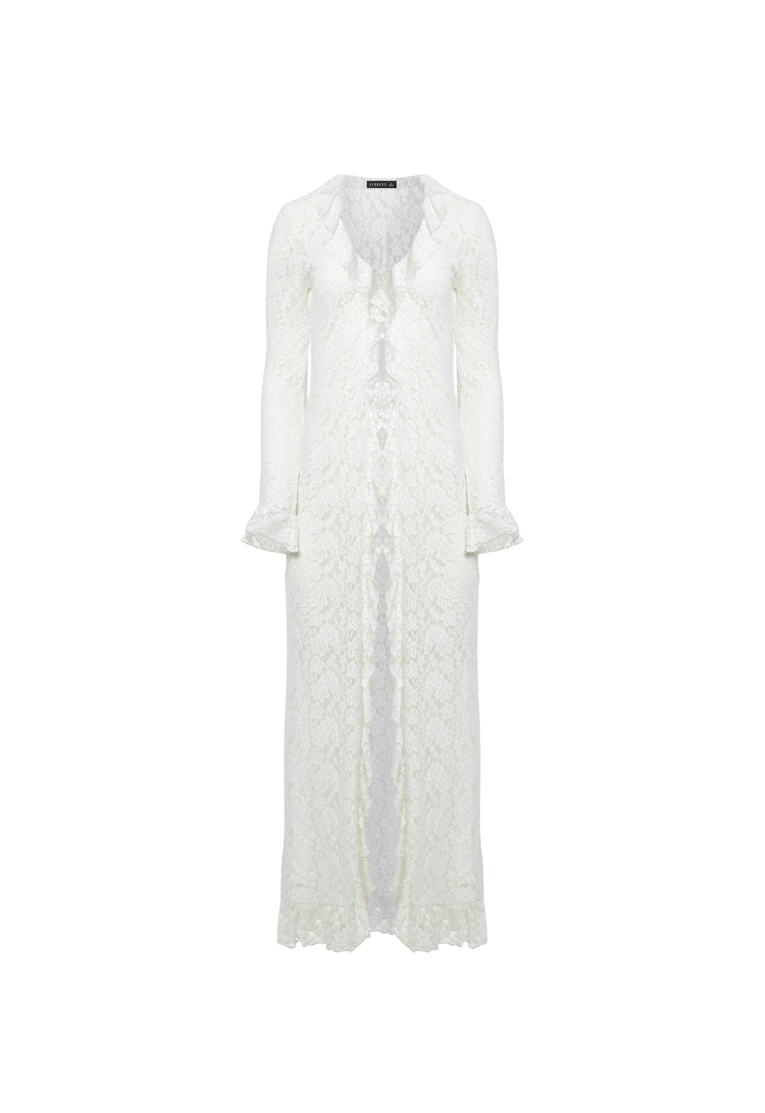 Ruffle Cascade Long-Sleeve Maxi
