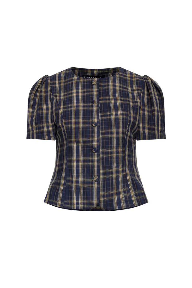 Puff-Sleeve Fit-and-Flare Blouse