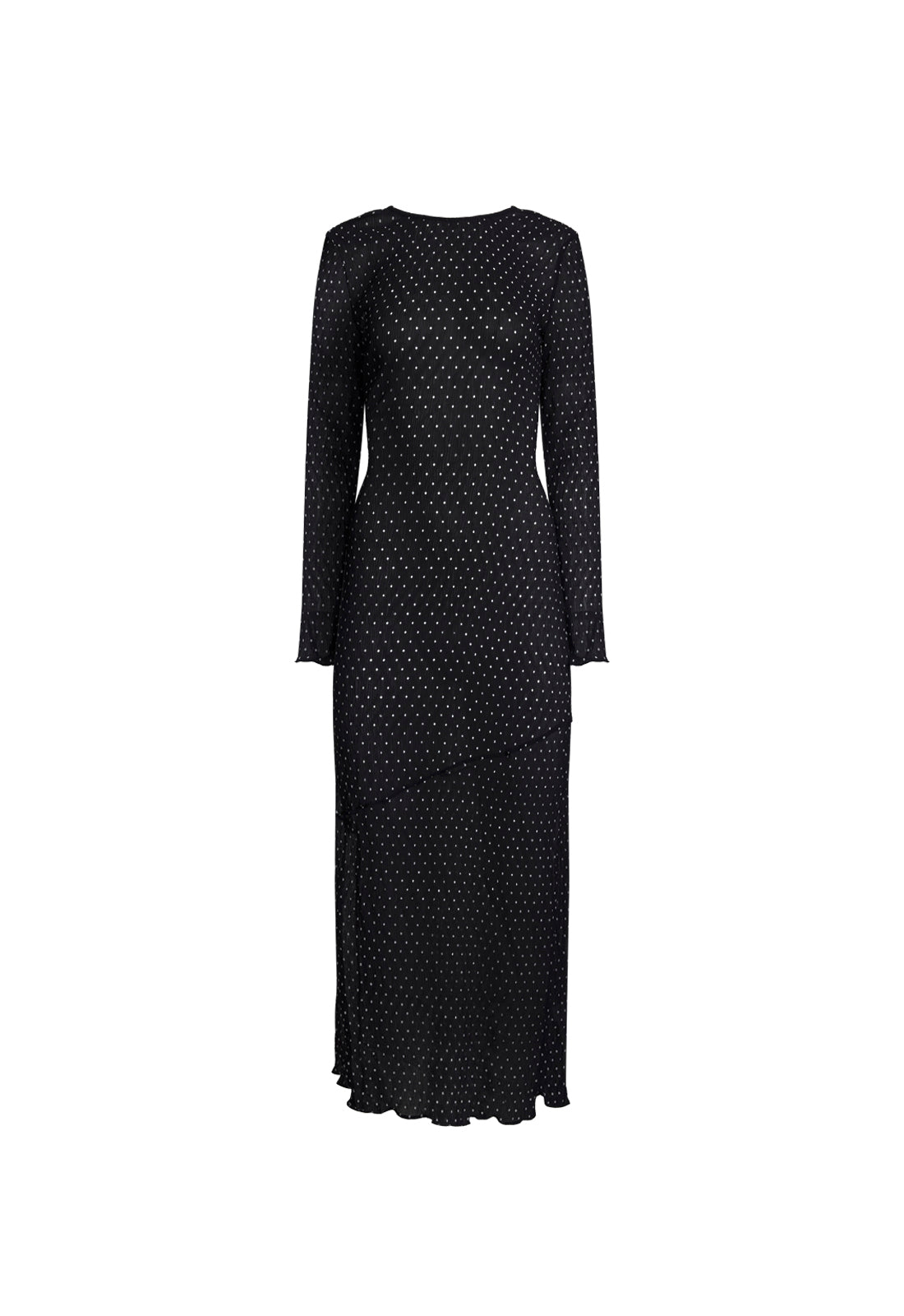 Plisse Round Neck Long Sleeve Dress