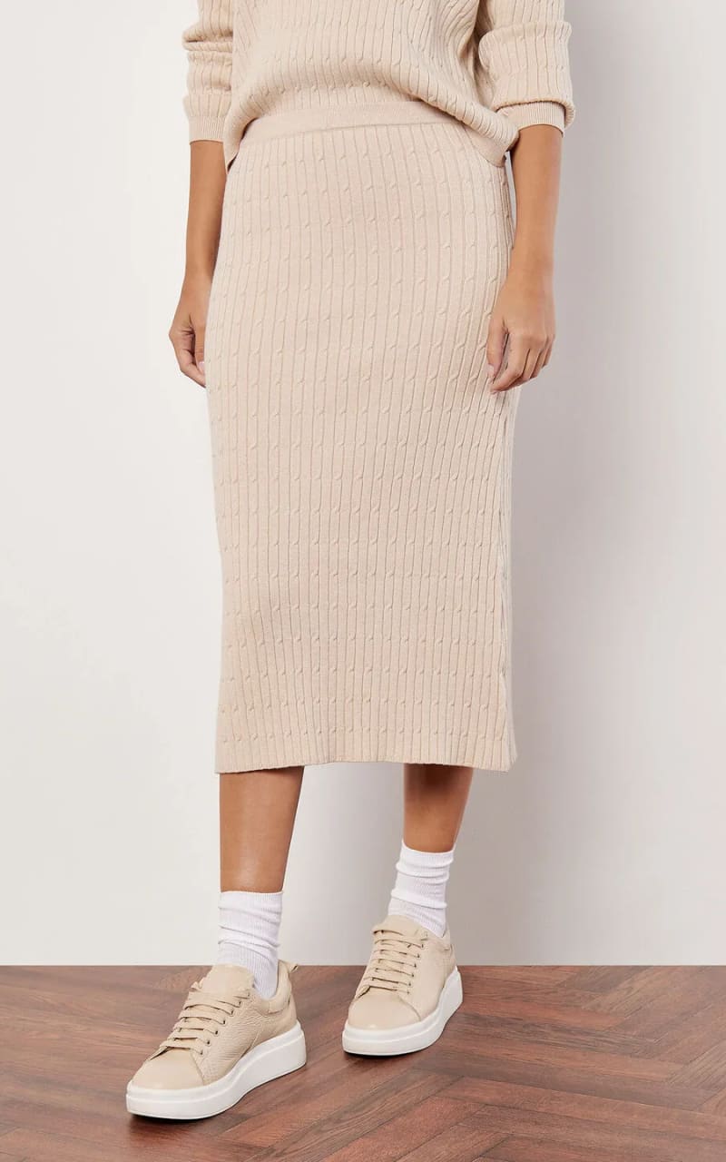 Apricot-  Knitted Midi Skirt