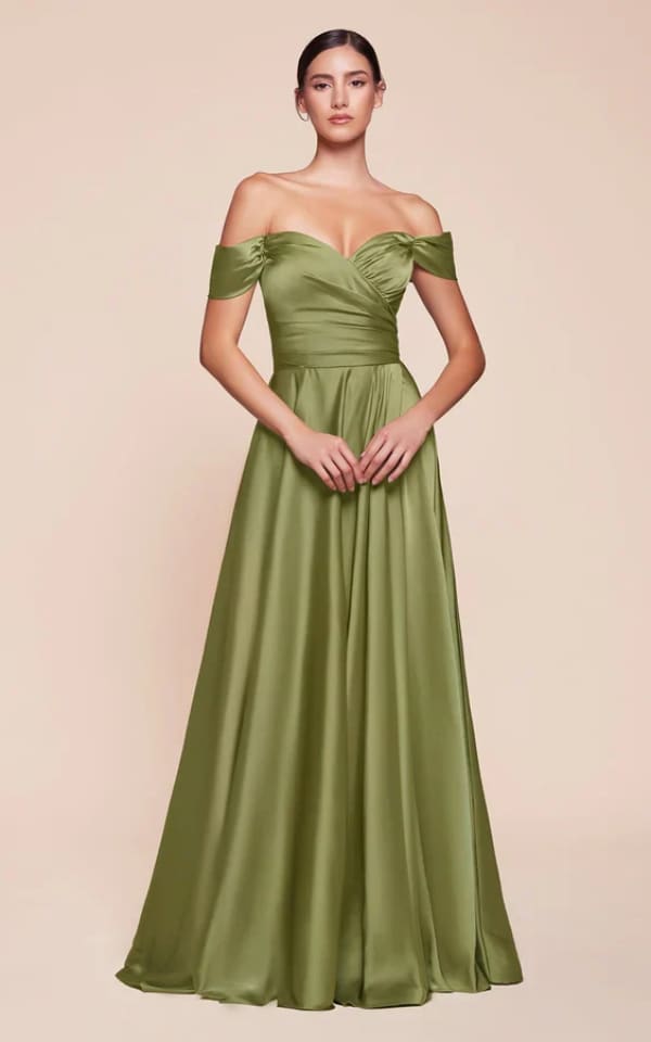 A-Line Satin Gown in Greenery