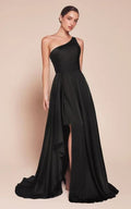 One Shoulder Satin Maxi Dress in Black