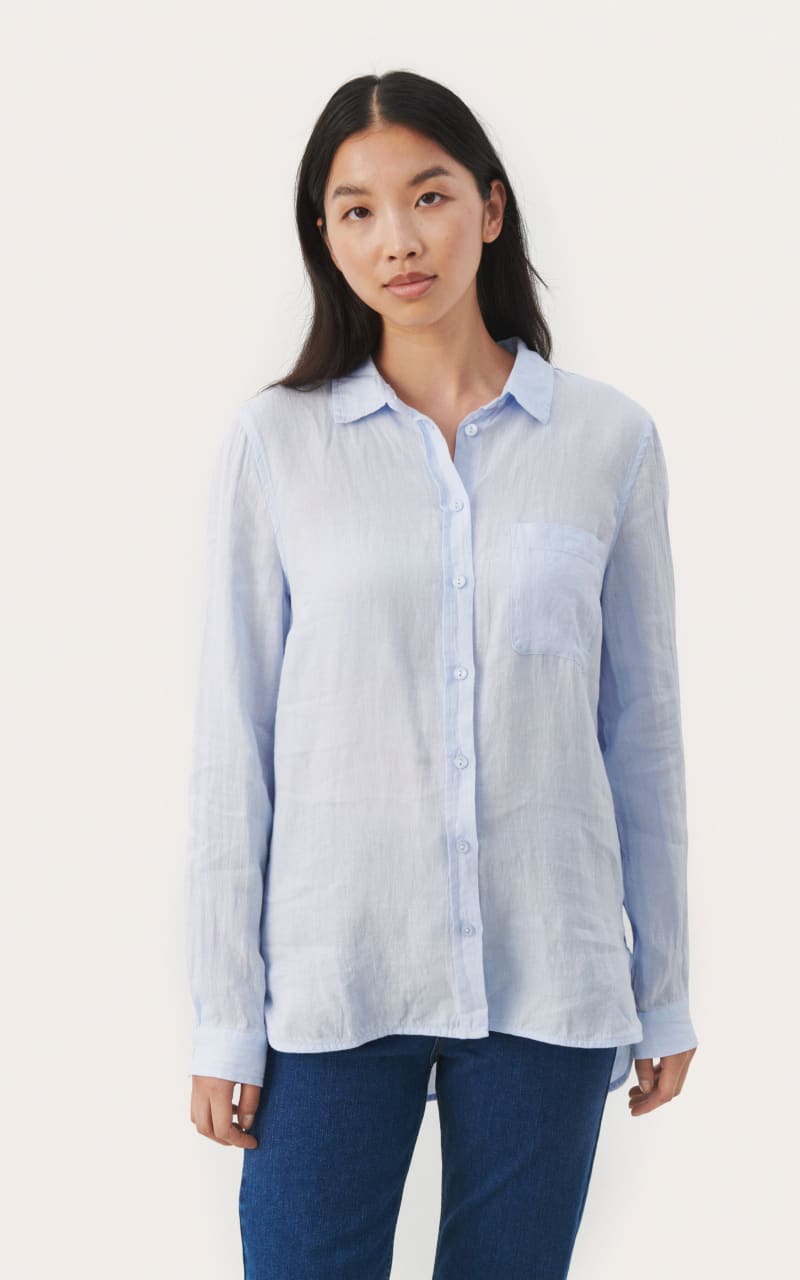 Kivas Linen Blouse in Heather Blue