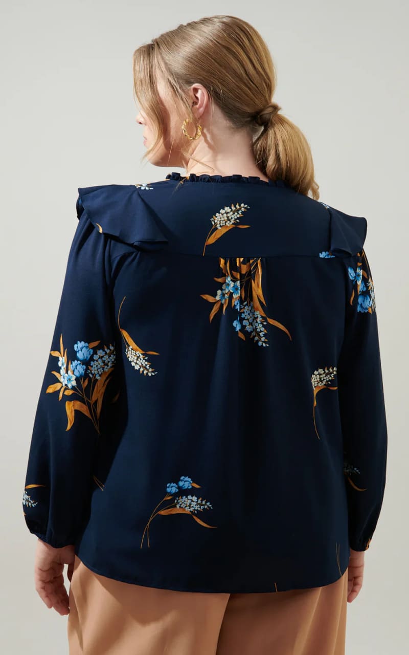 Dusk Bloom Floral  Ruffle Blouse Curve