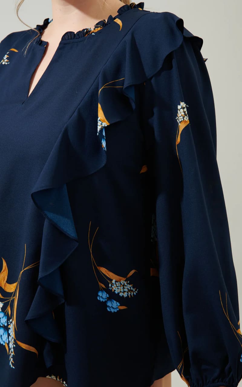 Dusk Bloom Floral  Ruffle Blouse Curve
