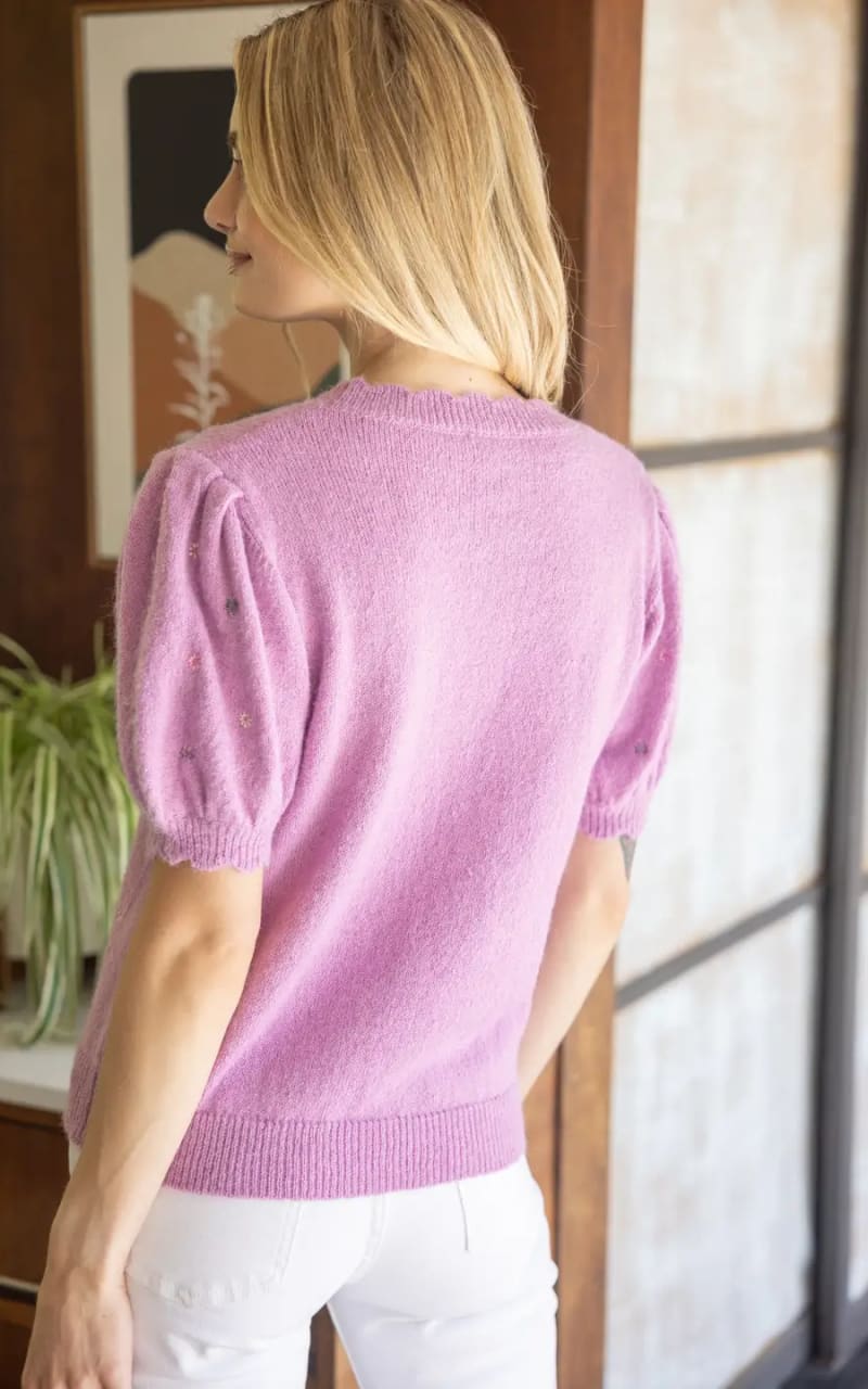 Embroidered Short Sleeve Sweater