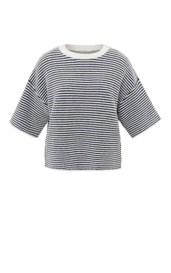 Short Sleeved Striped Fluffy Sweater