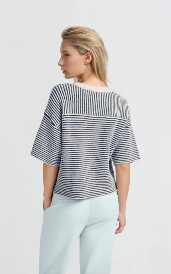 Short Sleeved Striped Fluffy Sweater