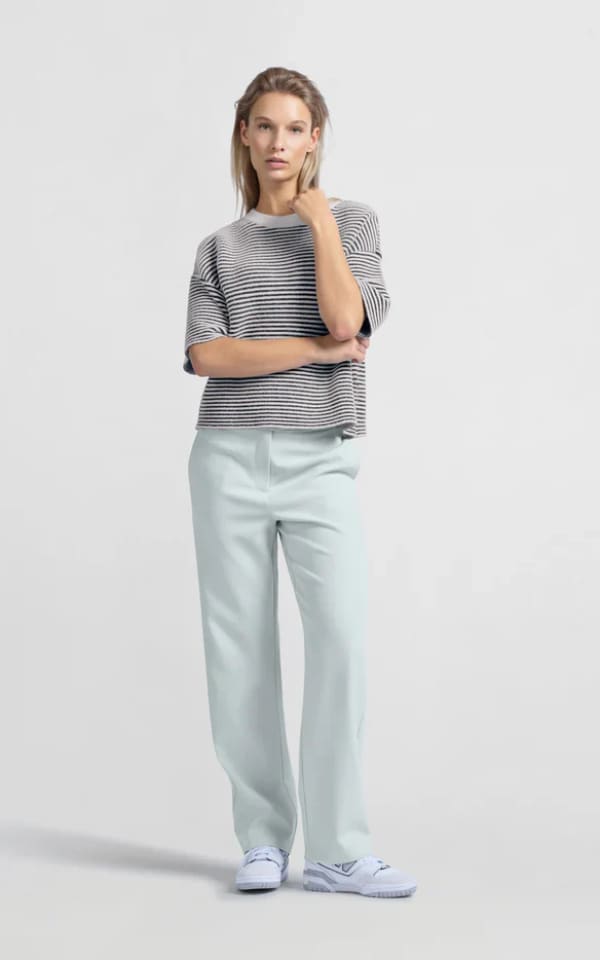 Short Sleeved Striped Fluffy Sweater